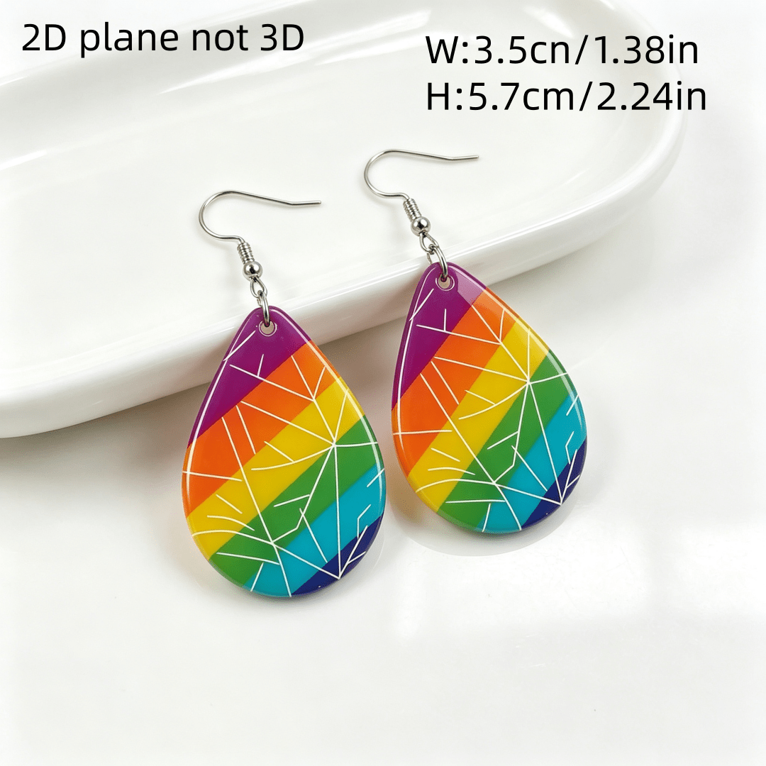 Rainbow Pride Teardrop Dangle Earrings, Acrylic Statement Jewelry